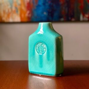 Aqua Ceramic Vase w/ Crackled Glaze - Vintage 1